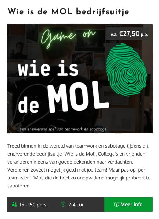 bedrijfsuitje wie is de mol