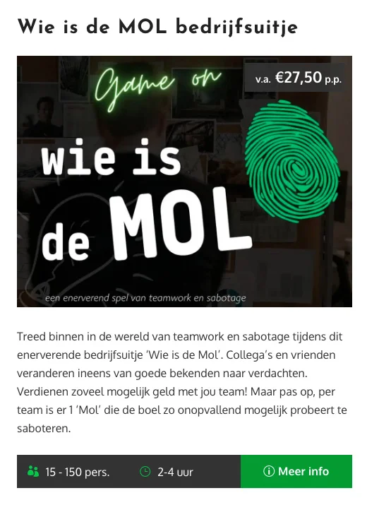 bedrijfsuitje wie is de mol