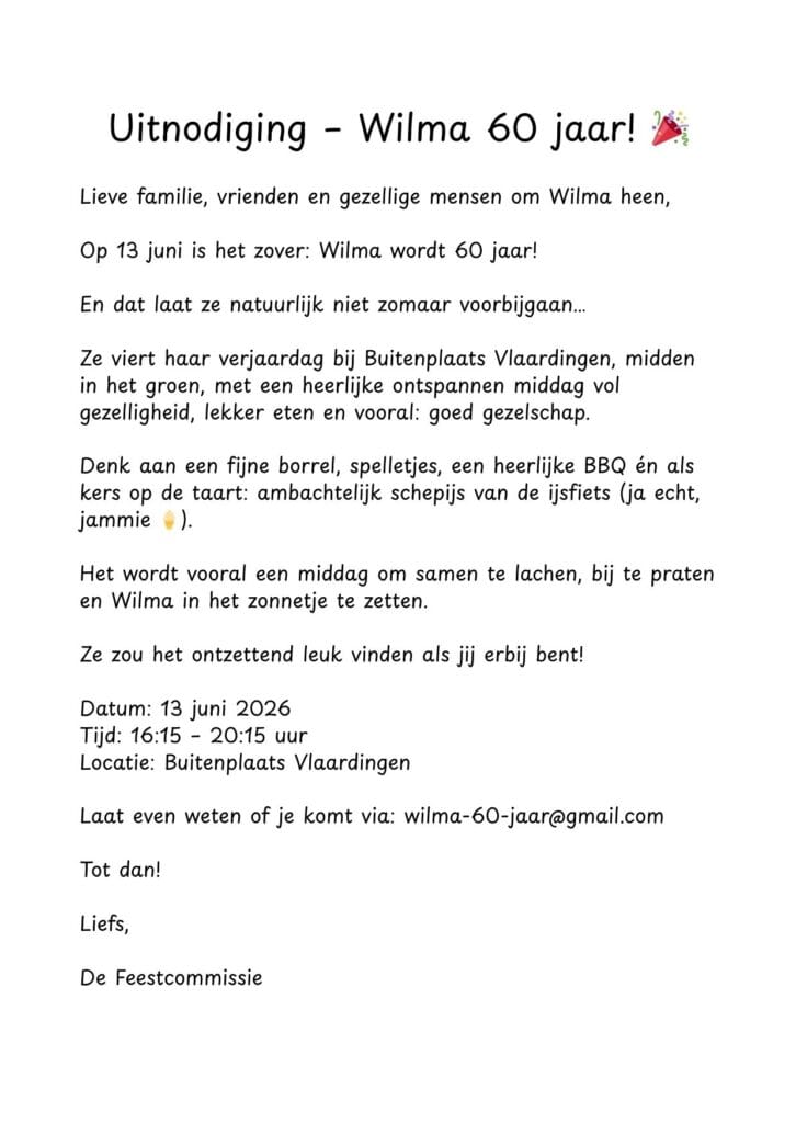 Je bent uitgenodigd voor mijn FEESTJE